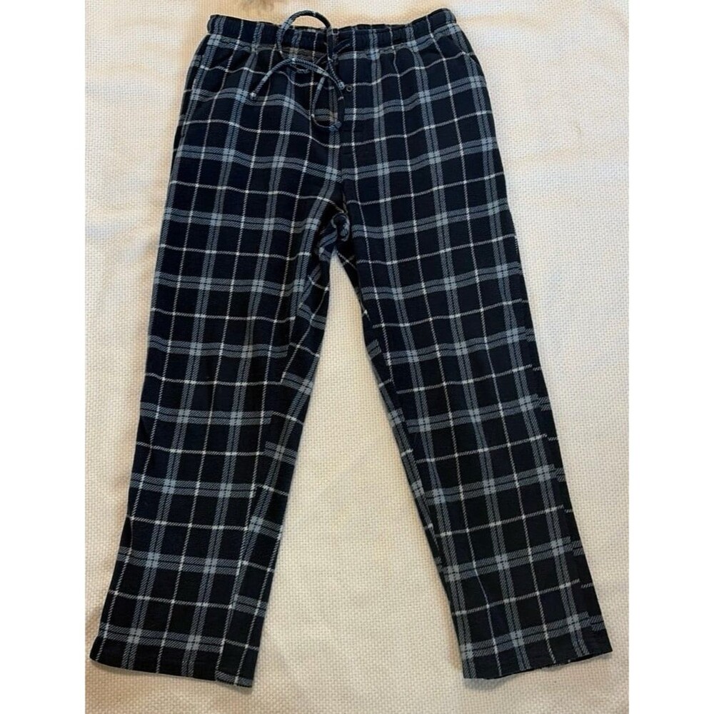 Beverly Hills Polo Club Men's Plaid Fleece Pajama Lounge Pants Black Blue large